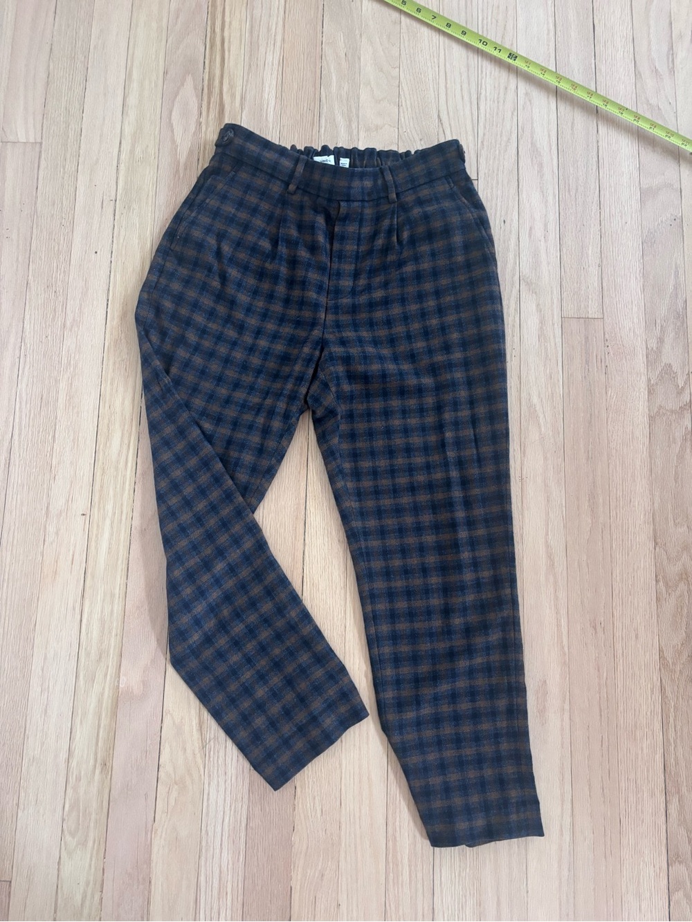 Vince Navy and Brown Plaid Tapered Dress Pants